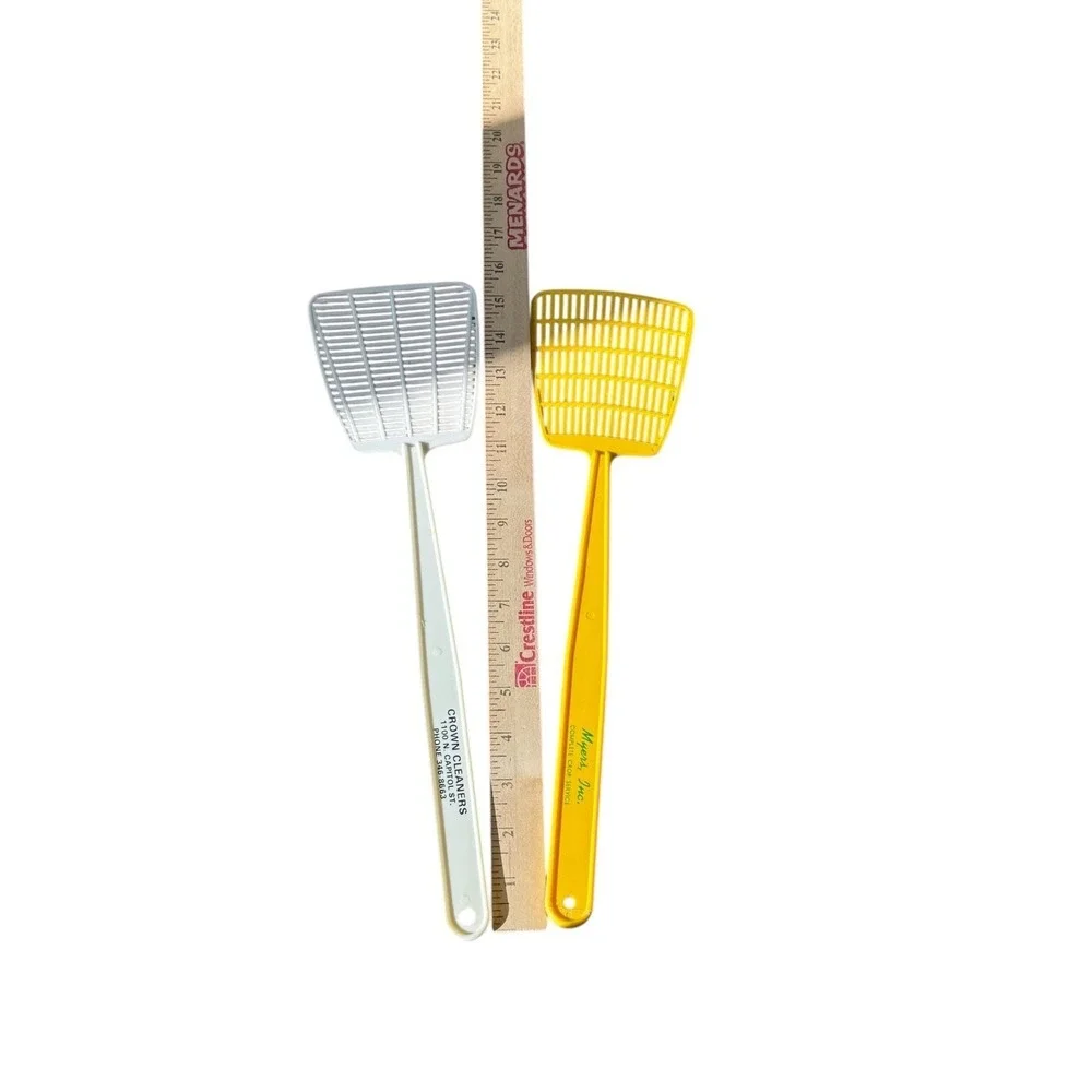 Vintage Advertising Fly Swatter Lot of 2 Plastic Farm Crown Cleaners Promo USA